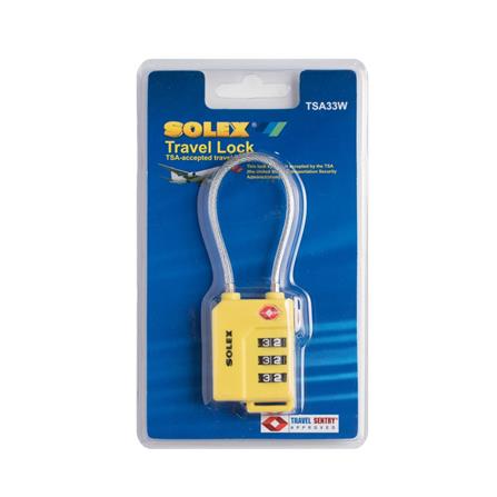 COMBINATION PADLOCK SOLEX TSA 33W 31MM YELLOW