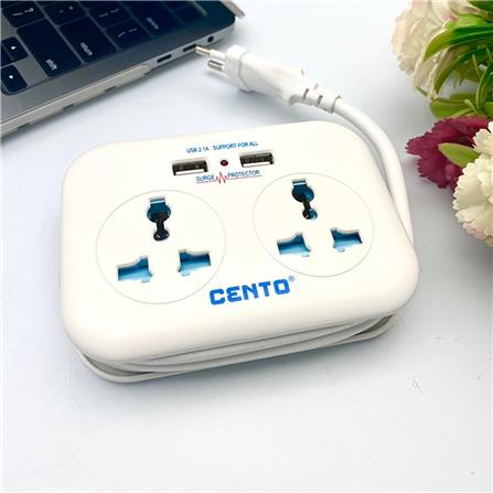 CENTO 2WAY TRAVELLER EXTENSION SOCKET 1M WITH DUAL USB (2.1A) SES-9218