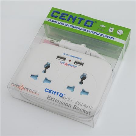 CENTO 2WAY TRAVELLER EXTENSION SOCKET 1M WITH DUAL USB (2.1A) SES-9218