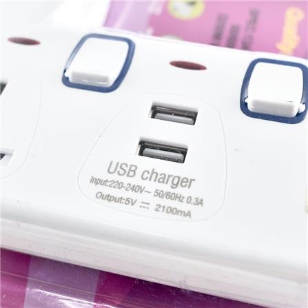 3 WAY + 2USB T-ADAPTOR WITH NEON MED-303N+2USB ME