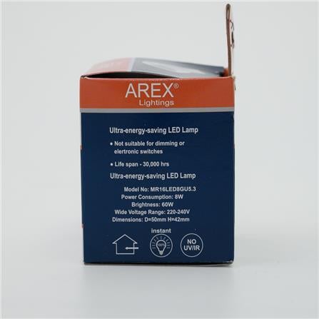 AREX LED BULB MR16 8W GU5.3 240V 3000K