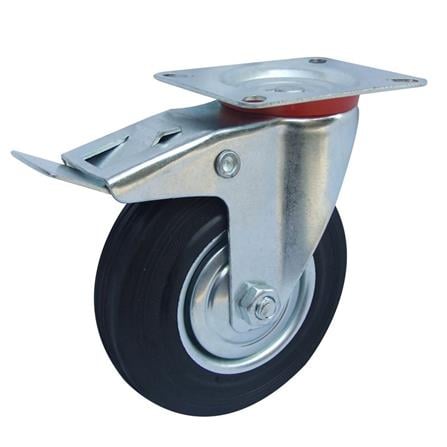 TAHAN SWIVEL RUBBER CASTER WHEEL + BRAKE 4 INCH
