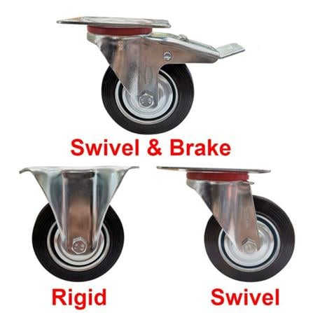 TAHAN SWIVEL RUBBER CASTER WHEEL + BRAKE 4 INCH