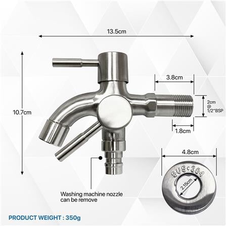TRUFLO WALL TAP 2 WAYS BT-L02W1S-1TPCRM SS304 H11XW14XD6 CM