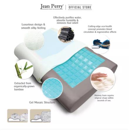 JEAN PERRY HEALTHY PILLOW BAMBOO CHARCOAL GEL CONTOUR MEMORY 60X40 WHITE