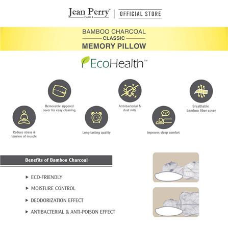 JEAN PERRY HEALTHY PILLOW BAMBOO CHARCOAL CLASSIC MEMORY 60X40 WHITE