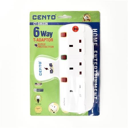 6 WAY T-ADAPTOR WITH NEON + SURGE CTS8633N CENTO
