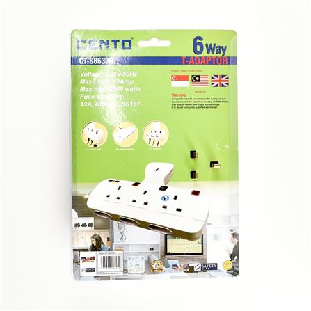 6 WAY T-ADAPTOR WITH NEON + SURGE CTS8633N CENTO