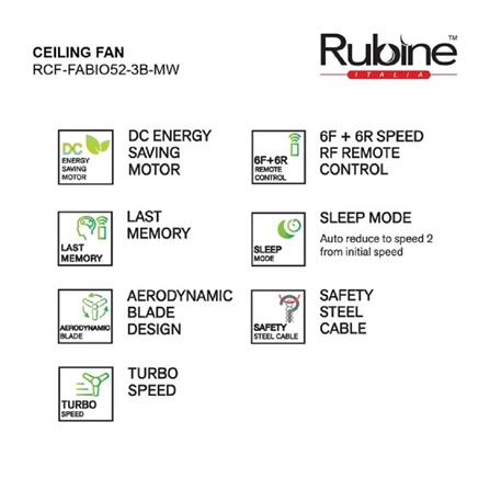 RUBINE CEILING FAN RCF-FABIO52 3B MATTE WHITE 52"