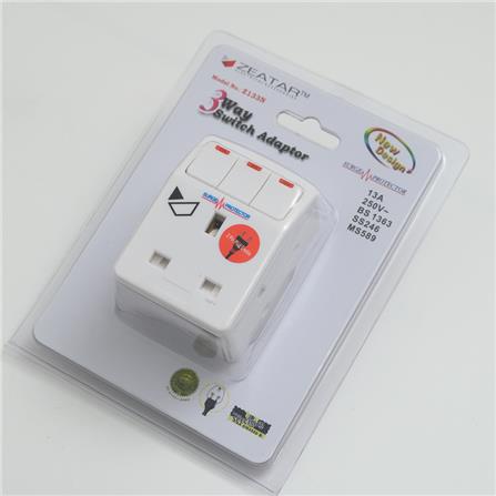 3PIN 3WAY ADAPTOR WITH SURGE AND NEON Z133N ZEATAR