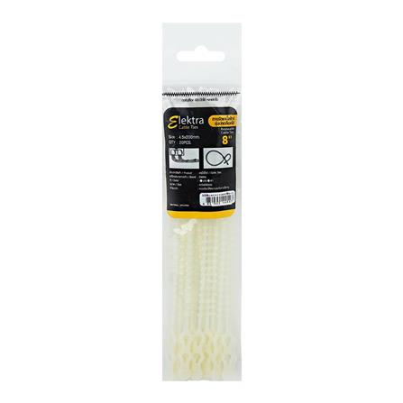 ELECKTA CABLE TIES (BALL LOCK TYPE) 8 Inch 4.8 Millimeter WHITE (100 LINE)