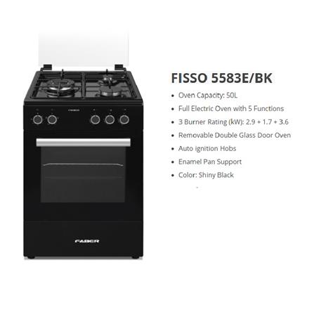 FABER FREESTANDING COOKER FISSO 5583E/BK BLACK 3BURNER 5FUNCTIONS 50LITER