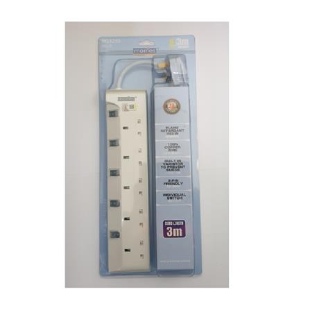 MORRIES EXTENSION SOCKET 5GANG 3.0M WITH NEON BLUE MS3255-3