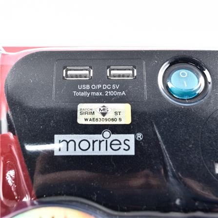 MORRIES EXTENSION SOCKET 3GANG 1.5M WITH NEON & 2-USB BLACK MS3333USB