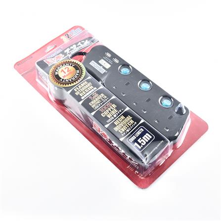 MORRIES EXTENSION SOCKET 3GANG 1.5M WITH NEON & 2-USB BLACK MS3333USB