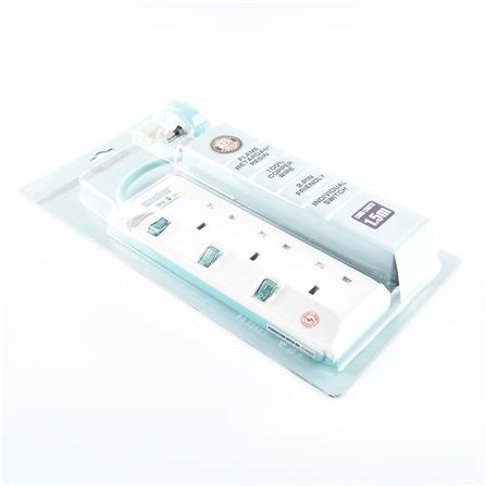 MORRIES EXTENSION SOCKET 3GANG 1.5M WITH NEON GREEN MS3233-1.5