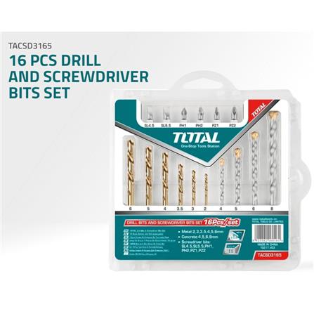TOTAL TOOLS 16EA DRILL BITS SET TACSD3165 (FOR METAL,CONCRETE AND WOOD)