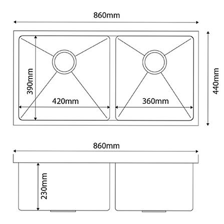 CABANA BUILT-IN UNDERMOUNT SINK 2BOWL ROSE GOLD CKS7507 86CM