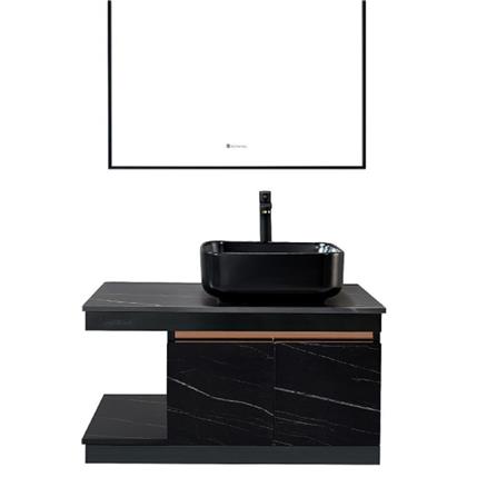 SORENTO MARBLE TABLE TOP WITH CABINET SRTBF11826 BLACK/ROSE GOLD