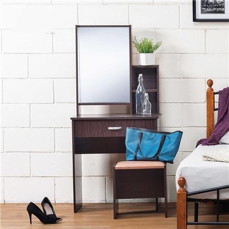DRESSING TABLE WITH STOOL DARK BROWN