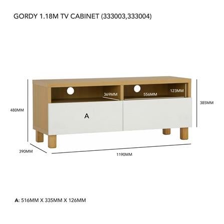 NESTHOUZ TV CABINET GORDY 1.18M OAK/WHITE