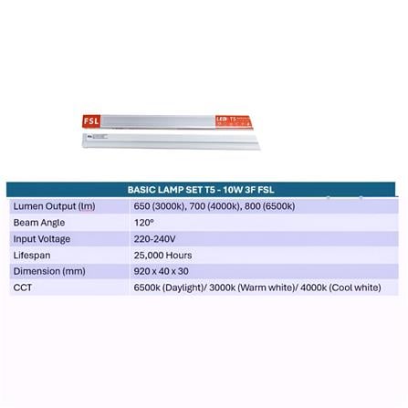 BASIC LAMP SET T5 10W DAYLIGHT FSL