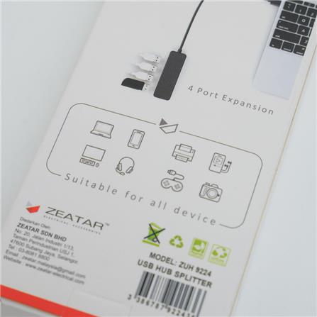4 PORT USB HUB LED ZUH9224 ZEATAR BLACK