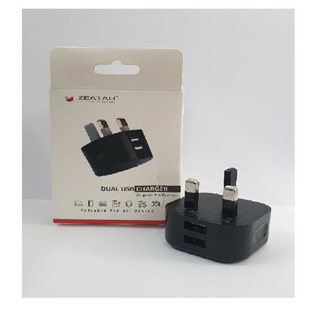DUAL USB 2.1A 3PIN PLUG TOP Z9223 ZEATAR BLACK