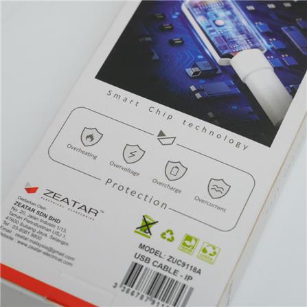 USB FAST CHARGER CABLE 1.0M ZUC9118A WHITE ZEATAR