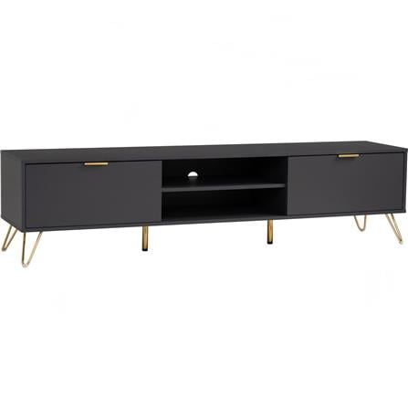 NUHOOM VOLOS 1.8M TV CABINET IN GOLD COLOUR METAL LEG, BLACK COLOUR TOP