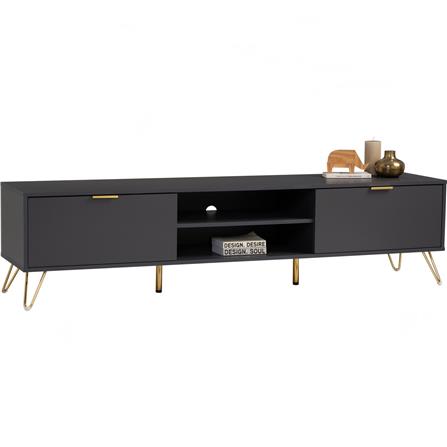 NUHOOM VOLOS 1.8M TV CABINET IN GOLD COLOUR METAL LEG, BLACK COLOUR TOP