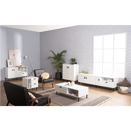 KOTKA 1.8M TV CABINET IN MATT BLACK EPOXY COLOUR LEG, WHITE COLOUR TOP