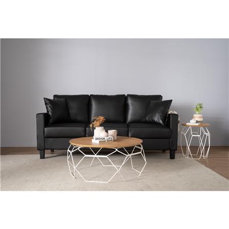 NESTHOUZ NANO ROUND SIDE TABLE IN NATURAL COLOUR TOP, MATT WHITE EPOXY LEG