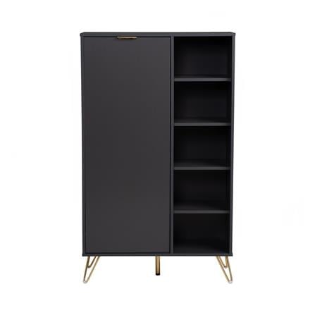NUHOOM VOLOS MULTI FUNCTION CABINET IN GOLD COLOUR METAL LEG, BLACK COLOUR TOP