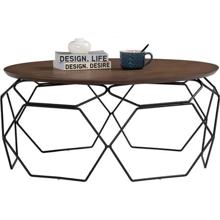 NESTHOUZ NANO ROUND COFFEE TABLE IN COCOA COLOUR TOP, MATT BLACK EPOXY LEG