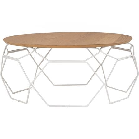 NESTHOUZ NANO ROUND COFFEE TABLE IN NATURAL COLOUR TOP, MATT WHITE EPOXY LEG
