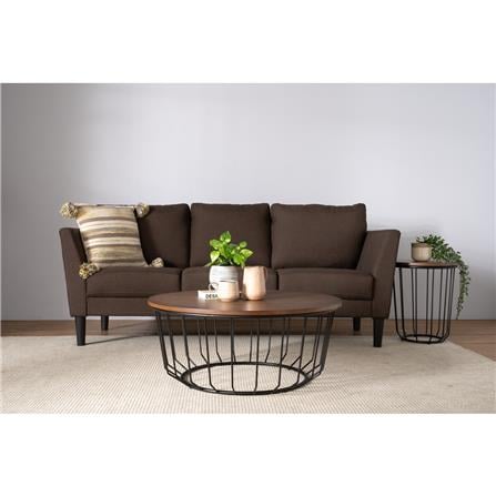 NESTHOUZ FLUX ROUND SIDE TABLE IN COCOA COLOUR TOP, MATT BLACK EPOXY LEG