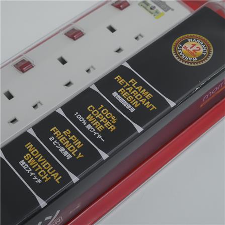 MORRIES EXTENSION SOCKET 5GANG 3.0M WITH NEON WHITE MS3255-3