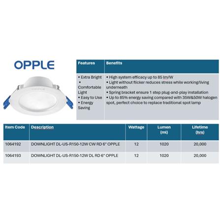 OPPLE DOWNLIGHT OP-DL-US-R150-12W DAYLIGHT (5700K) ROUND 6"
