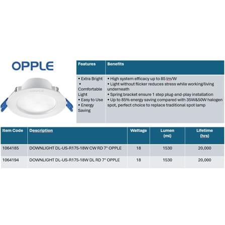 OPPLE DOWNLIGHT OP-DL-US-R175-18W DAYLIGHT (5700K) ROUND 7"