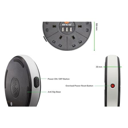 POWER STRIP  2M 6G2M+3USB 3U6KBK ENCO ENCO