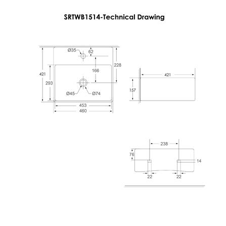 SORENTO ABOVE COUNTER WASHBASIN SRTWB1514 WHITE