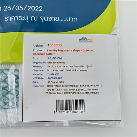 LAUNDRY WASH BAG PLIM PINEAPPLE SQUARE 40X50CM WHITE