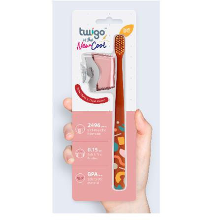 FLIPPER TWIGO BASIC COMBO ADULT TOOTHBRUSH + BASIC TOOTHBRUSH HOLDER F30801-00 FLORA PINK