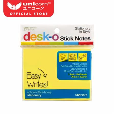 UNICORN STICK NOTE 76X100 MM 100 PIECES  YELLOW 123Y
