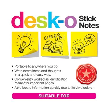 UNICORN STICK NOTE 76X76MM 100 PIECES YELLOW 122Y