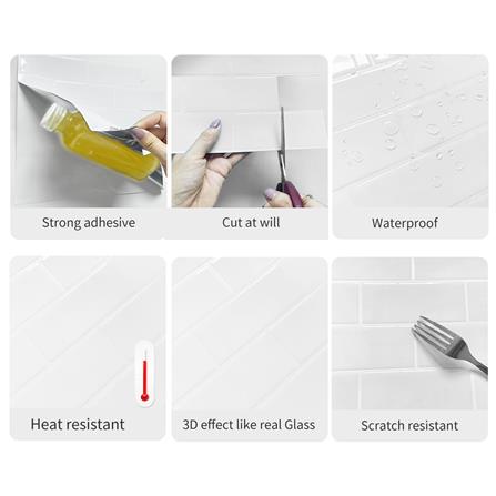 TARA PEEL & STICK VINYL WALL STICKER 30.5X30.5CM WHITE BRICK 2IN1