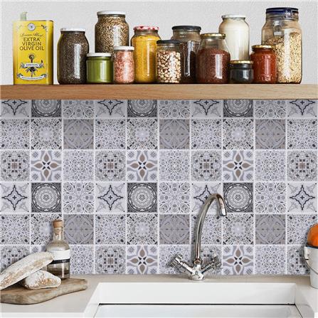 TARA PEEL & STICK VINYL WALL STICKER 30.5X30.5CM MOROCCAN GREY 2IN1