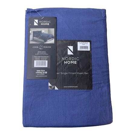 NORDIC HOME FITTED SHEET SET COOL TOUCH SUPER SINGLE JUNO BLUE