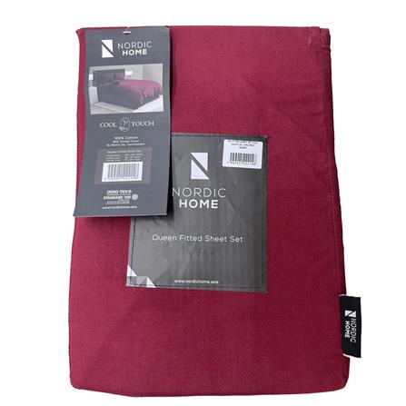 NORDIC HOME FITTED SHEET SET COOL TOUCH QUEEN JUNO RED